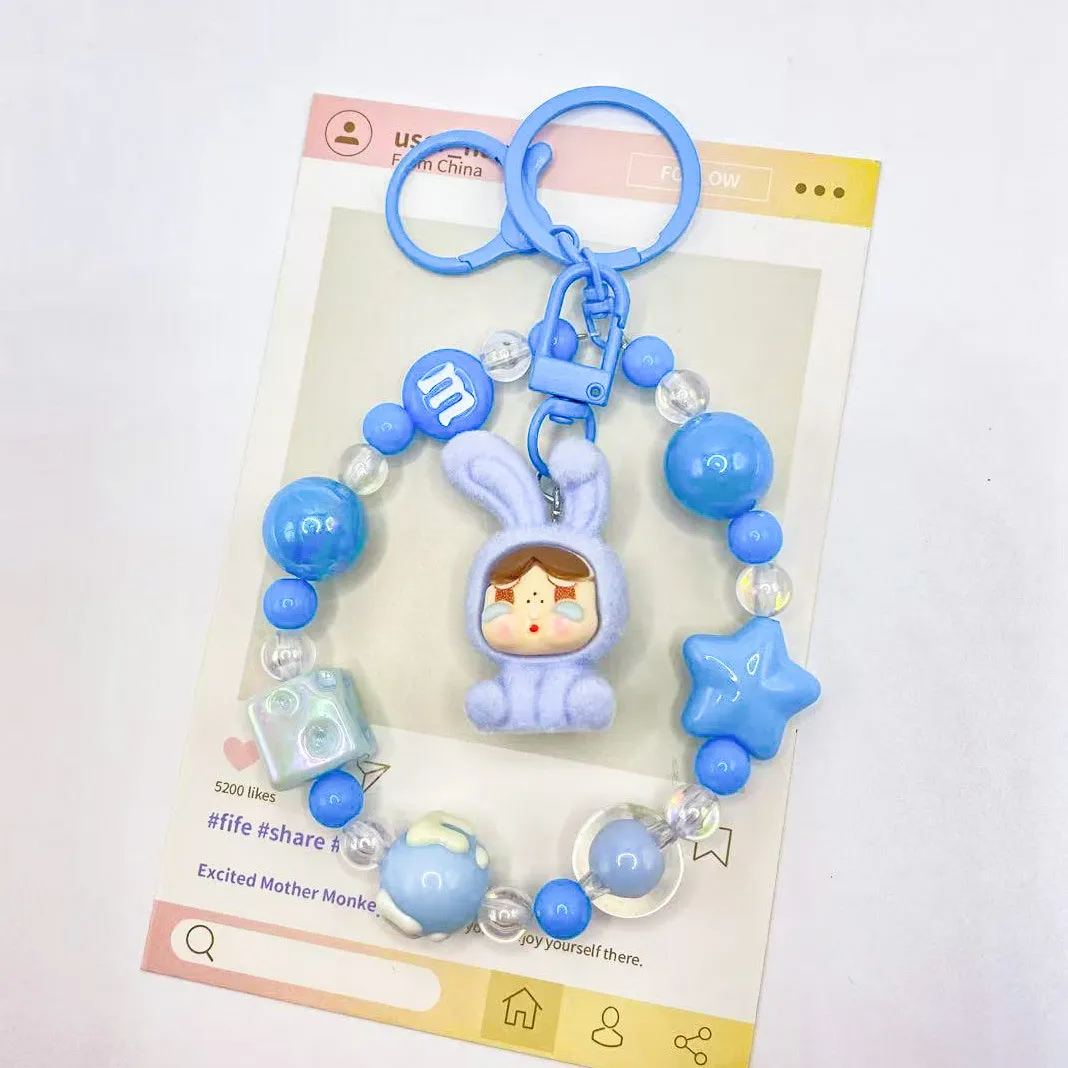 Flocked Crying Doll Keychain Pendant – 3D DIY Resin Bag Charm, Girly Cute Animal Ornament for Purse & Backpack Accessory